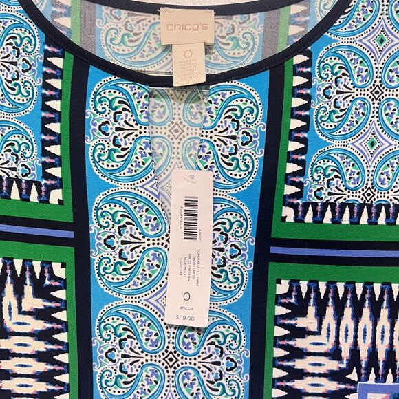 Chicos Bordered Tile Vibrant Print Dress in Blue Multi Size 0 (small) NWT - Picture 7 of 8